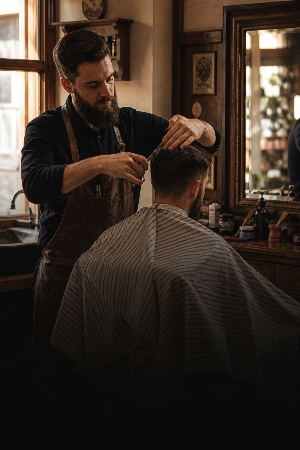 Barbero cortando el cabello a un cliente