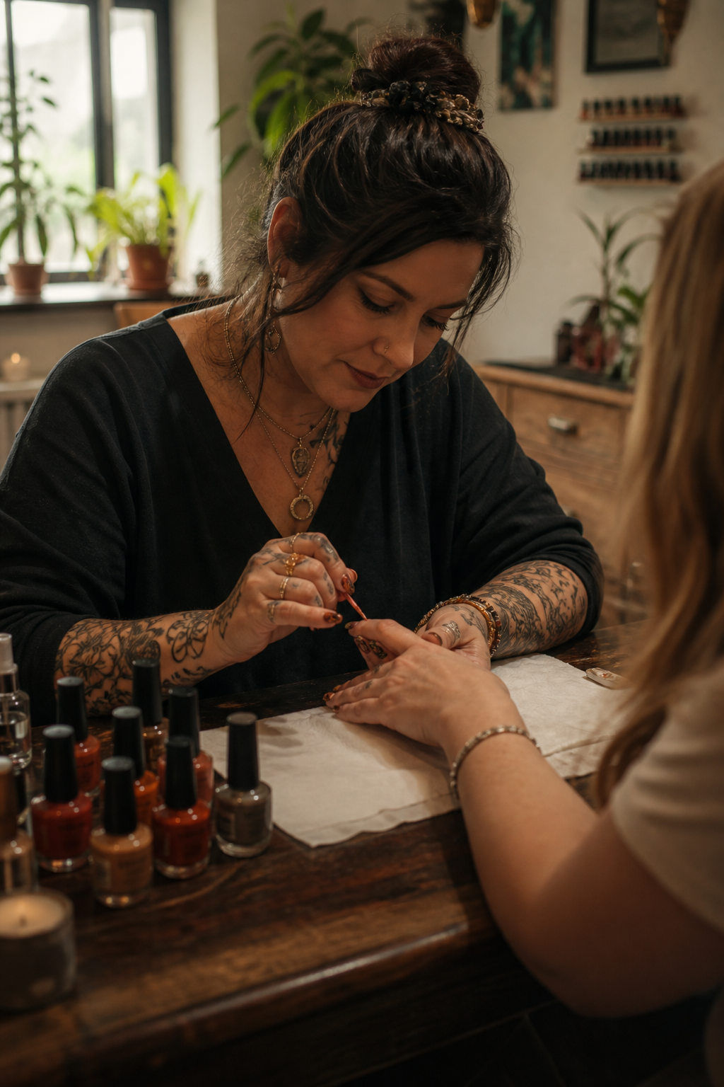 Manicurista trabajando en su salón